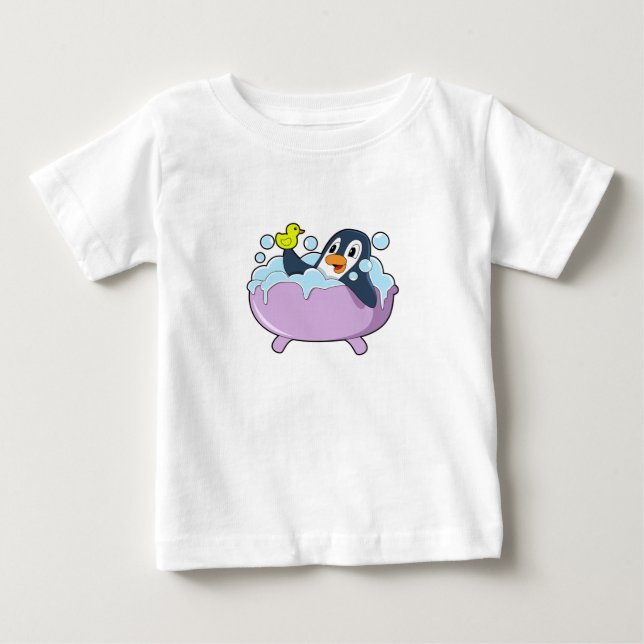 Penguin in Bathtub with Duck Baby T-Shirt (Front)