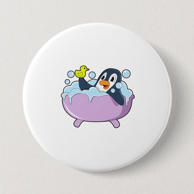 Penguin in Bathtub with Duck Button (Front)