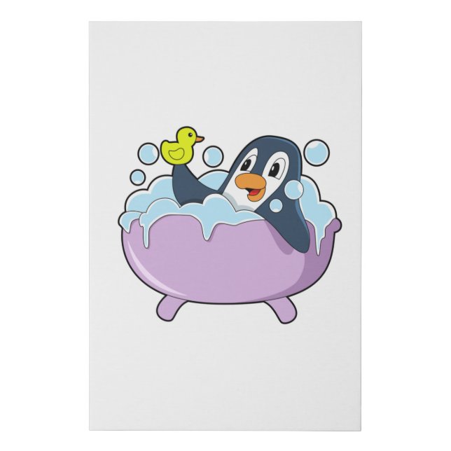 Penguin in Bathtub with Duck Faux Canvas Print (Front)