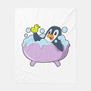 Penguin in Bathtub with Duck Fleece Blanket