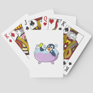Penguin in Bathtub with Duck Poker Cards