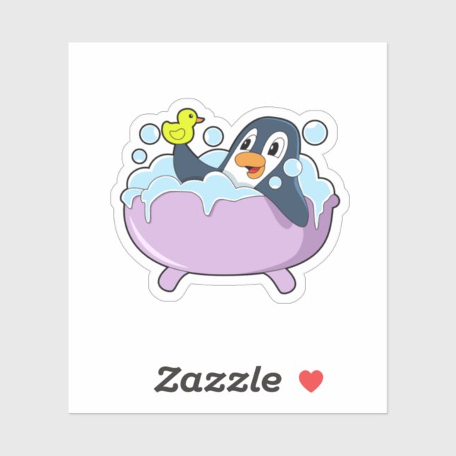 Penguin in Bathtub with Duck Sticker (Sheet)