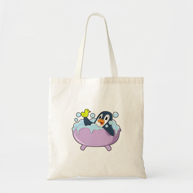 Penguin in Bathtub with Duck Tote Bag (Front)