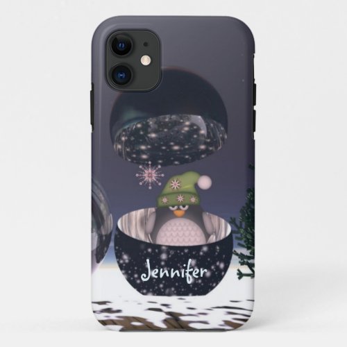 Penguin in Bauble  Custom Name iPhone 11 Case