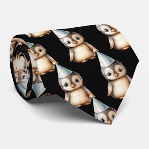 Penguin in Birthday Hat Neck Tie