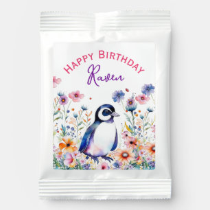 Penguin in Flowers Girl's Birthday Personalized Hot Chocolate Drink Mix