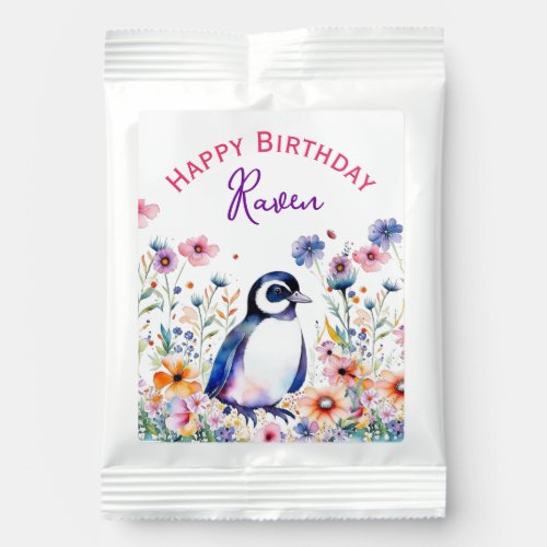Penguin in Flowers Girls Birthday Personalized Hot Chocolate Drink Mix