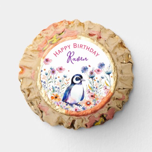 Penguin in Flowers Girls Birthday Personalized Reeses Peanut Butter Cups