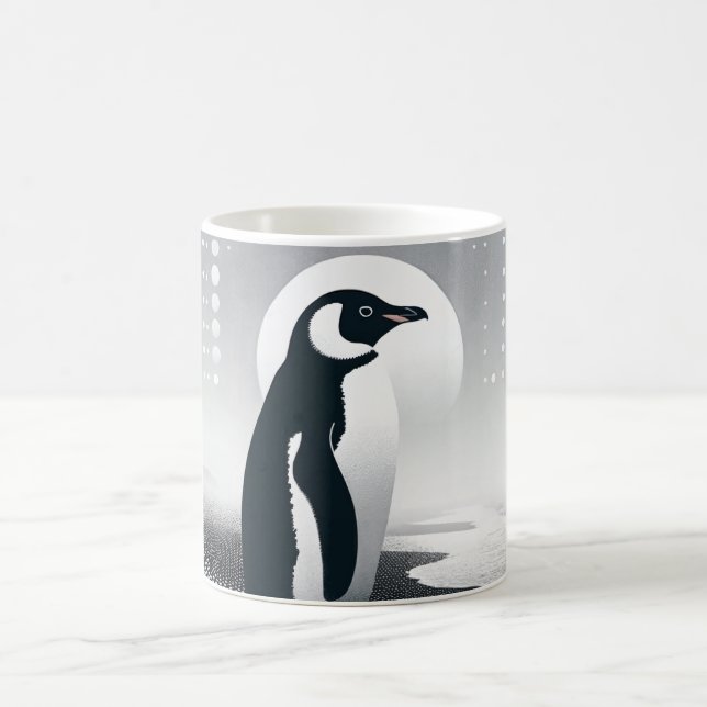 Penguin In Gray Geometry Circle Dot Beach Pattern Coffee Mug (Center)
