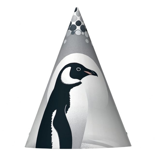 Penguin In Gray Geometry Circle Dot Beach Pattern Party Hat (Front)