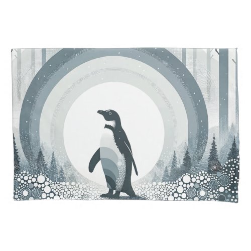 Penguin In Gray Scandi Dots Field Forest Pillow Case