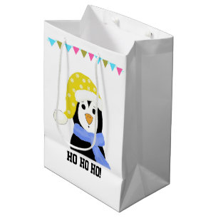 Penguin in Holiday Hat and Scarf Medium Gift Bag