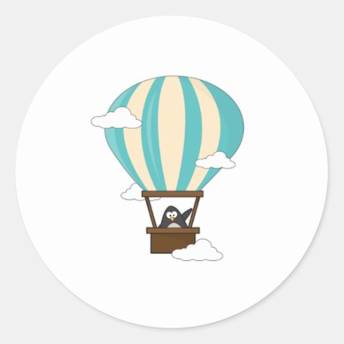 Penguin in Hot air balloon  Clouds Classic Round Sticker