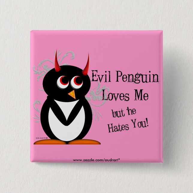 Penguin in love Bling Pinback Button (Front)