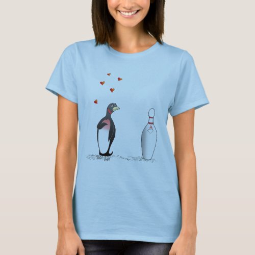 Penguin in Love with Bowling Pin T_Shirt