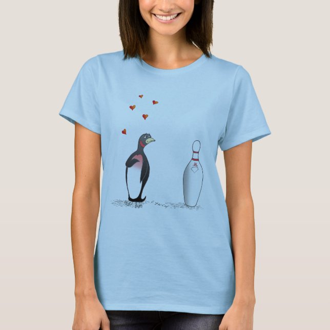 Penguin in Love with Bowling Pin T-Shirt (Front)