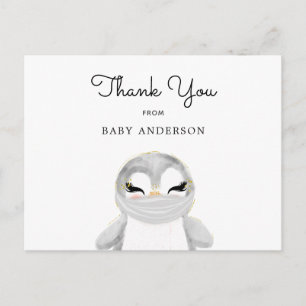 Penguin in Mask Baby Shower Thank You Postcard