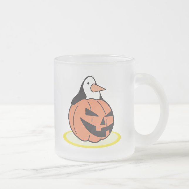 penguin in pumpkin frosted glass coffee mug (Right)