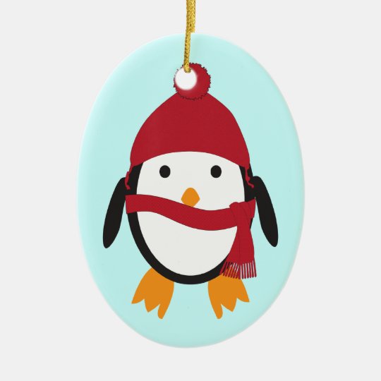 Penguin in Red Hat Ceramic Ornament