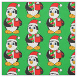 Penguin in Santa Hat Drinking Cocoa Fabric