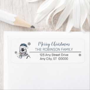 Penguin in Santa Hat Merry Christmas Family Label