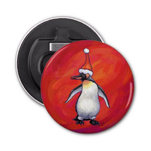 Penguin in Santa Hat on Red Bottle Opener