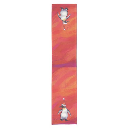 Penguin in Santa Hat on Red Short Table Runner