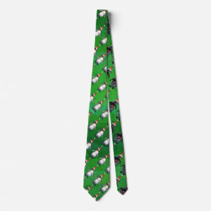 Penguin in Santa Hat Pattern on Green Neck Tie