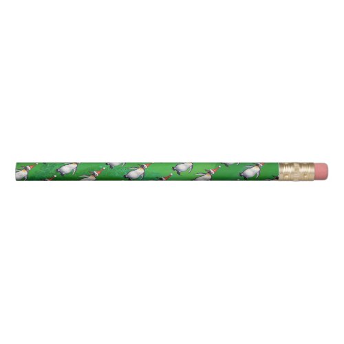 Penguin in Santa Hat Pattern on Green Pencil