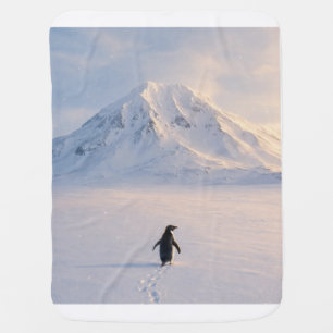 Penguin in snow mountain baby blanket