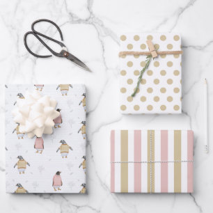 Penguin in Sweaters Wrapping Paper Set of 3