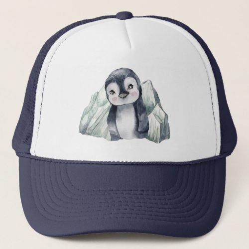 Penguin In Winter Watercolor Trucker Hat