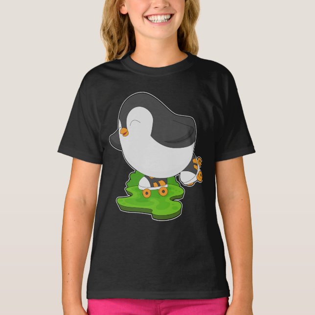 Penguin Inline skating Roller skates T-Shirt (Front)