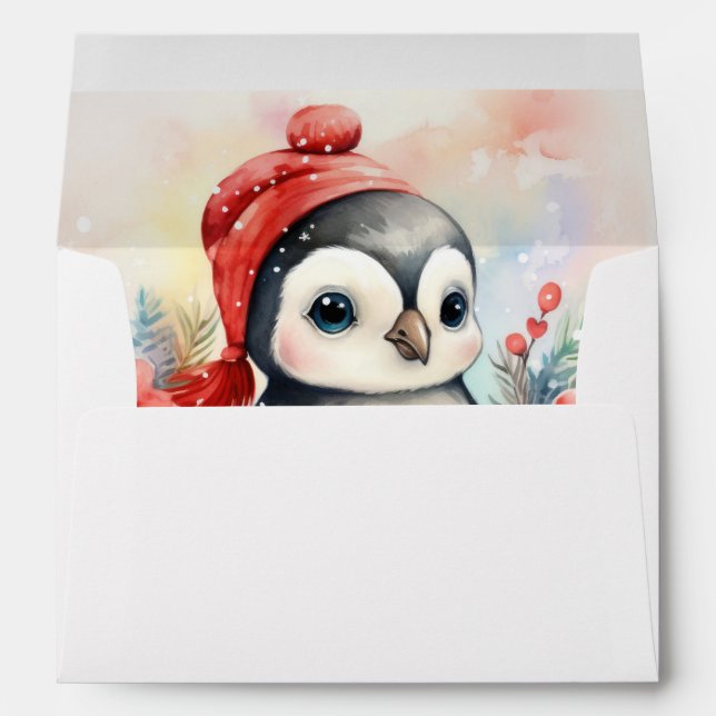 Penguin Inside Christmas Return Address Cute Envelope (Back (Bottom))