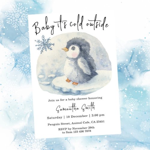 Penguin Its Cold Outside Winter Baby Shower Invitation