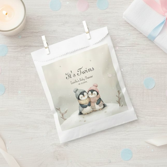 Penguin Its Twins Baby Shower Winter Theme   Favor Bag (Creator Uploaded)
