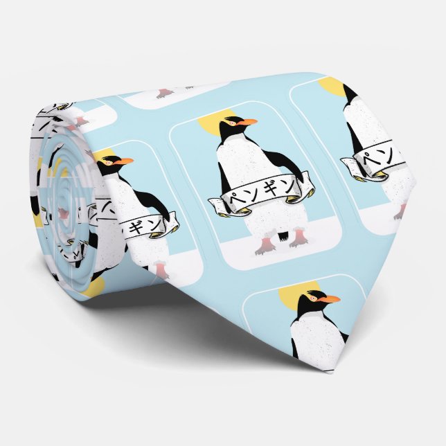 Penguin Japanese writing that reads penguin Neck Tie (Rolled)