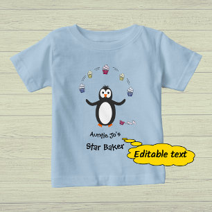 Penguin juggling cupcakes custom text baby T-Shirt