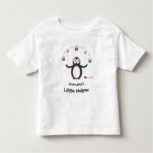 Penguin juggling cupcakes little helper add name toddler t-shirt