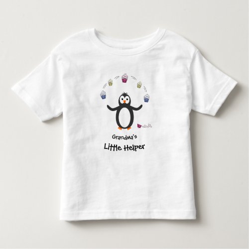 Penguin juggling cupcakes little helper add name toddler t_shirt