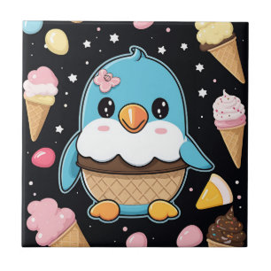 Penguin Kawaii Ice Cream Ceramic Tile