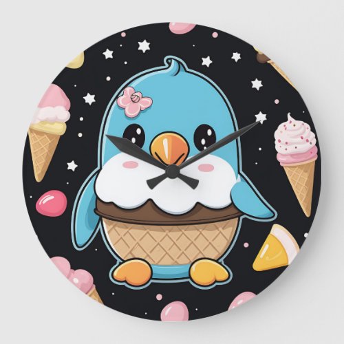 Penguin Kawaii Ice Cream Large Clock