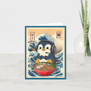 Penguin Kawaii Japanese Ramen Noodle Retro Gaming Card