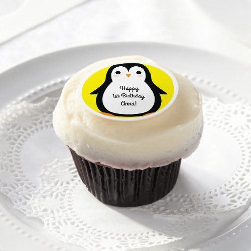 Penguin Kids Birthday Party Cute Winter Edible Frosting Rounds