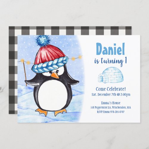 Penguin Kids Birthday Party Invitation