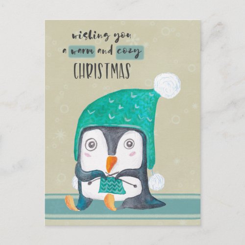 Penguin Knitting Christmas Post Card