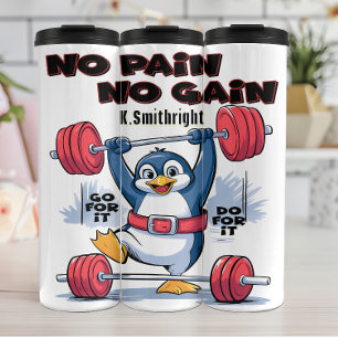 Penguin Lifting Weights No Pain Thermal Tumbler