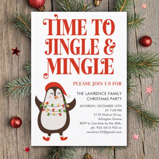 Penguin Lights Jingle Mingle Christmas Party Invitation (Creator Uploaded)