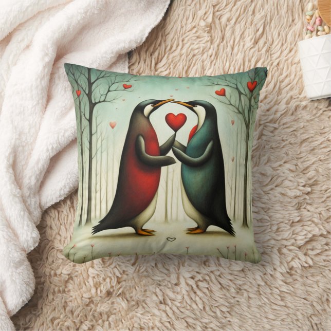 Penguin Love 2 Throw Pillow (Blanket)