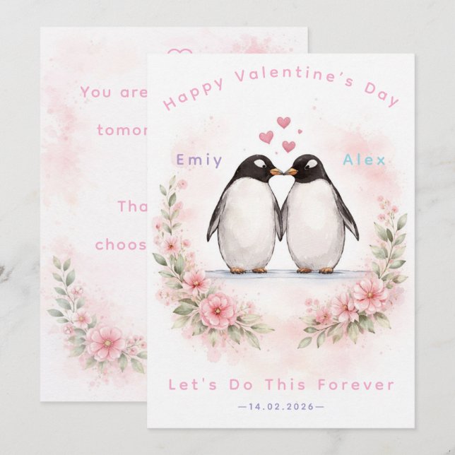 Penguin Love Card – Cute Love & Valentine’s Day  (Front/Back)
